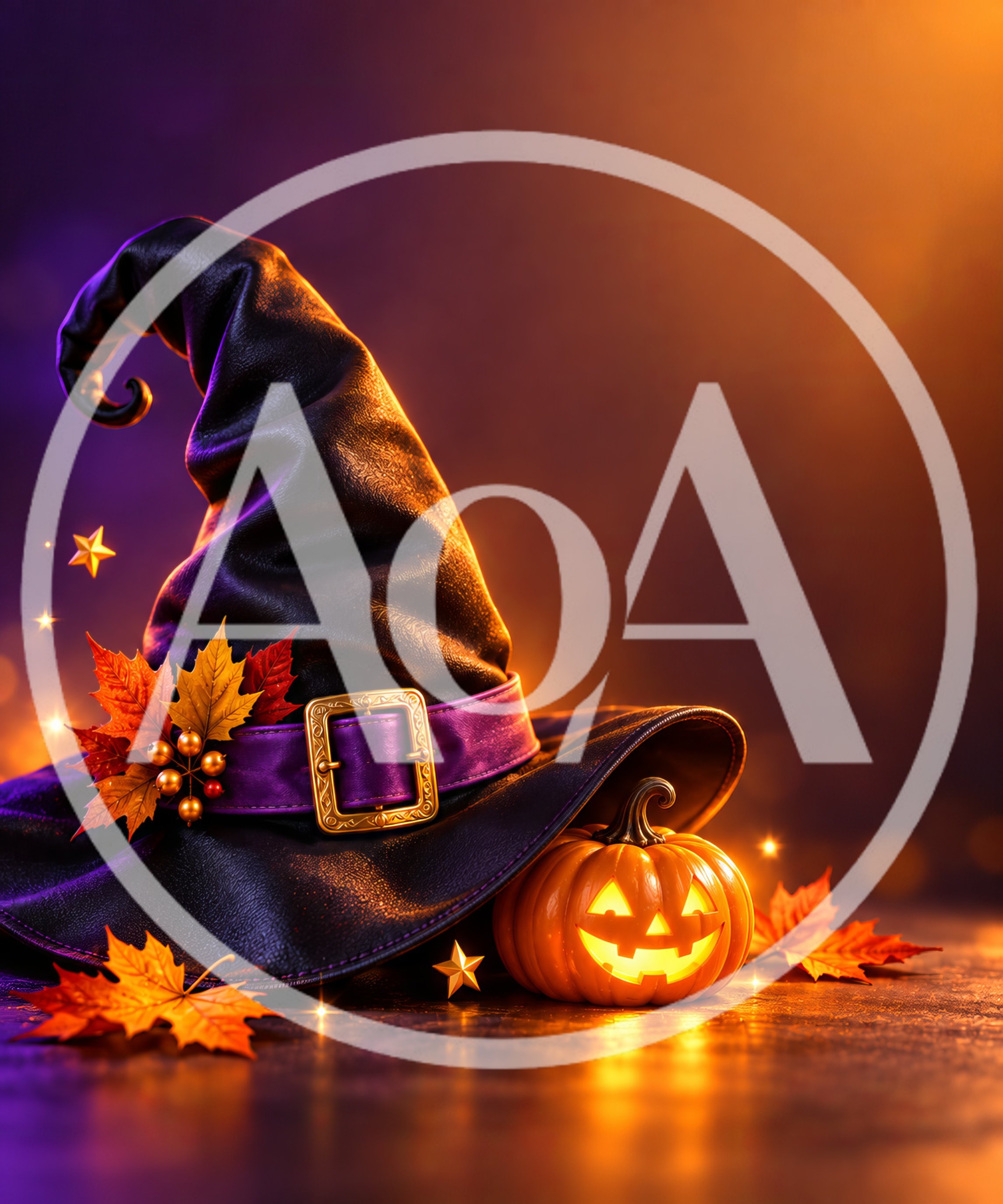 Witch Hat and Glowing Jack O Lantern for Halloween