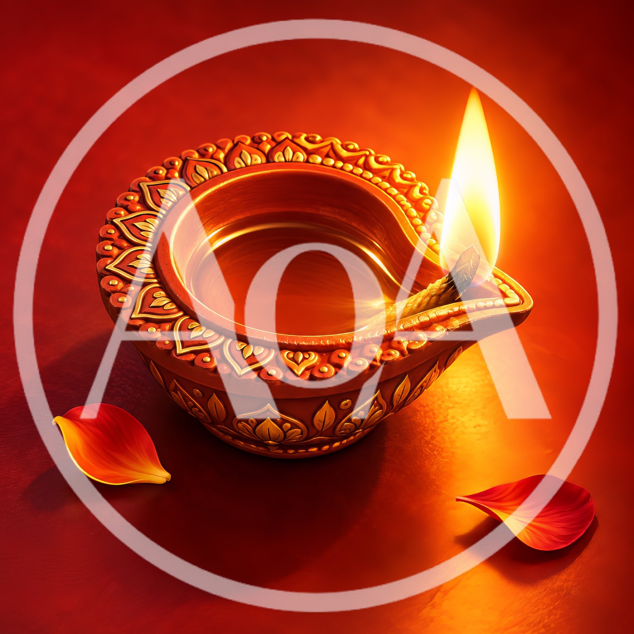 Lit Clay Diya Lamp With Petals