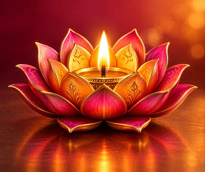Glowing Lotus Flower Diya Lamp For Diwali Celebration