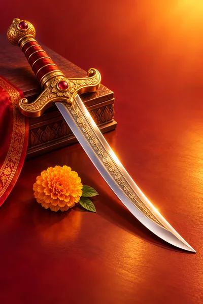 Ornate Ceremonial Dagger With Marigold Flower