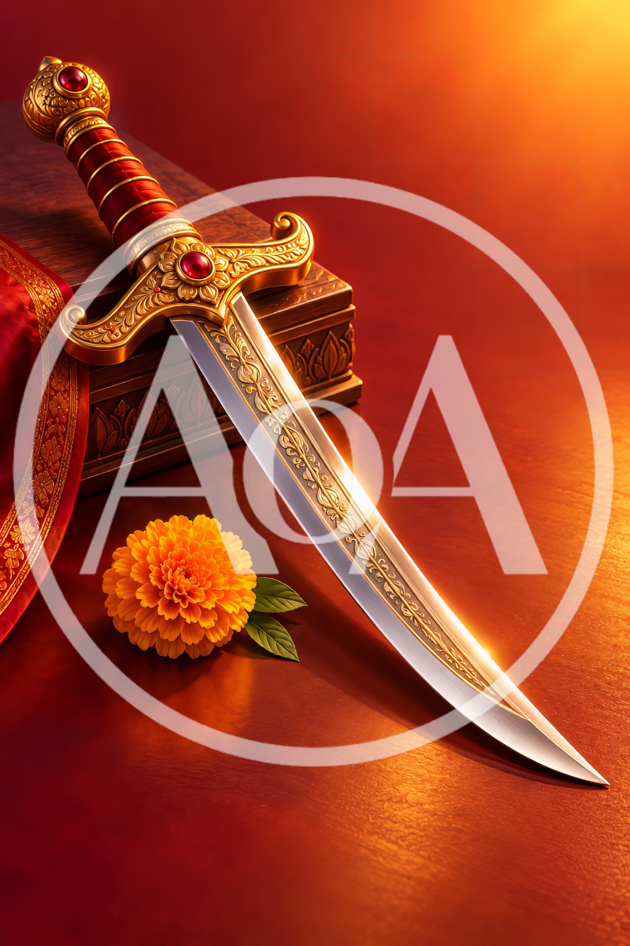 Ornate Ceremonial Dagger With Marigold Flower