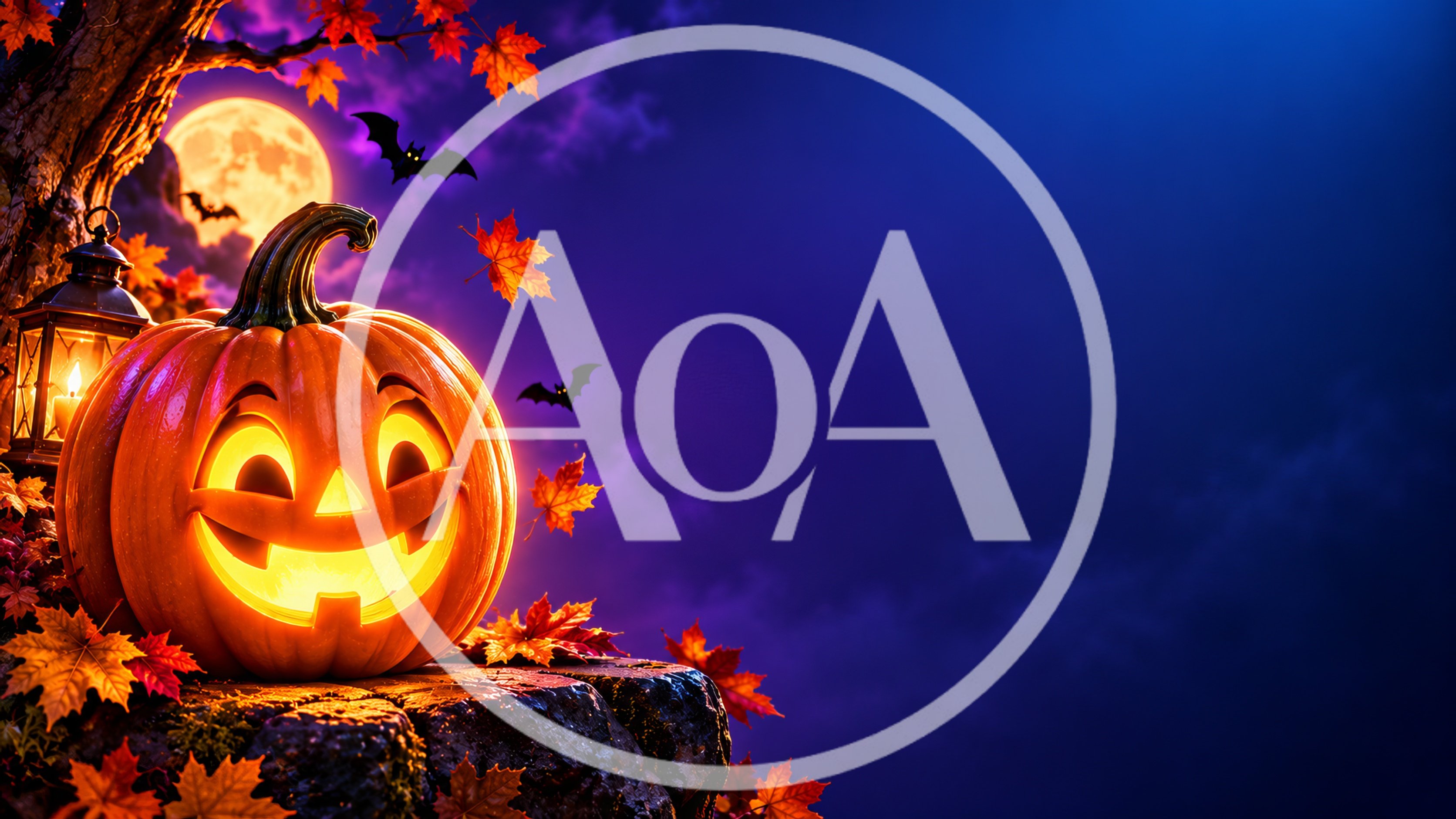 Glowing Jack O Lantern Pumpkin With Autumn Leaves