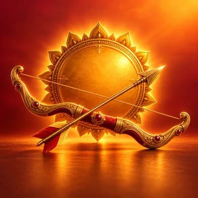 Golden Bow And Arrow With Radiant Sun Emblem