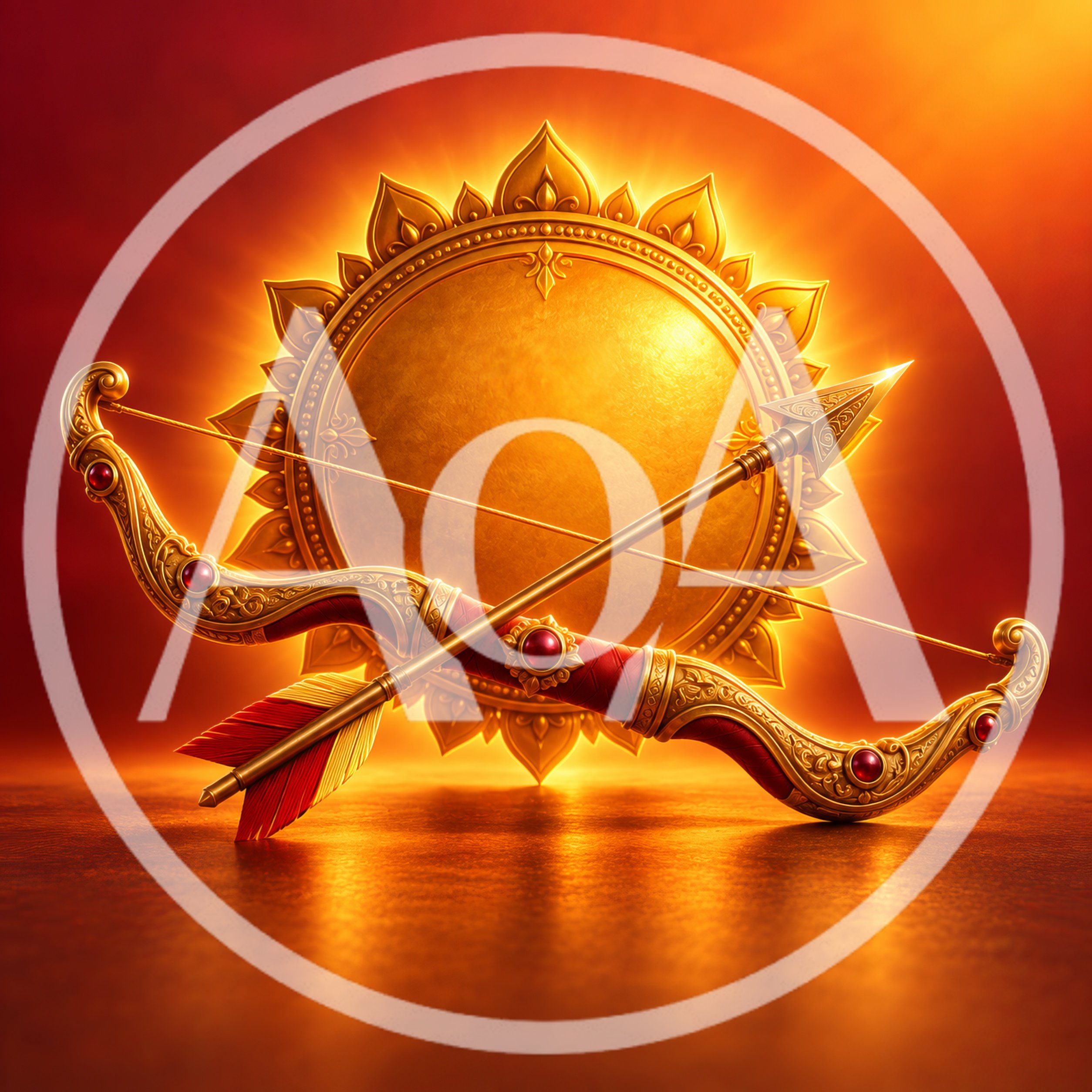 Golden Bow And Arrow With Radiant Sun Emblem