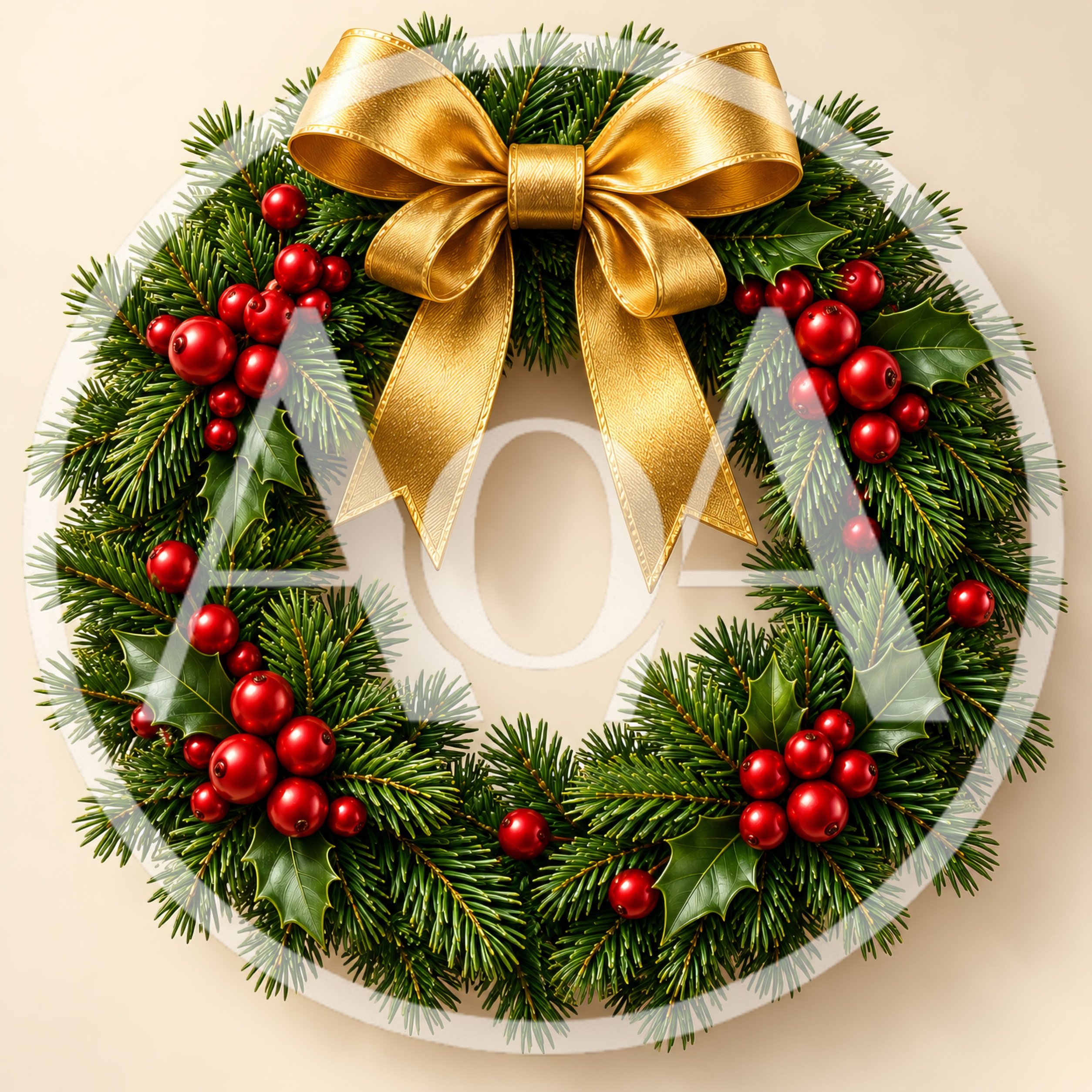 Festive Christmas Wreath With Gold Bow And Red Berries