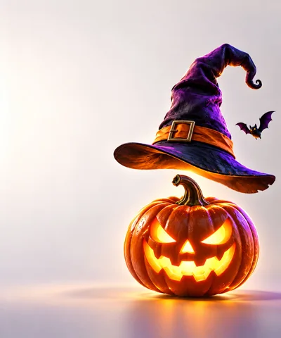 Glowing Jack O Lantern With Floating Witch Hat