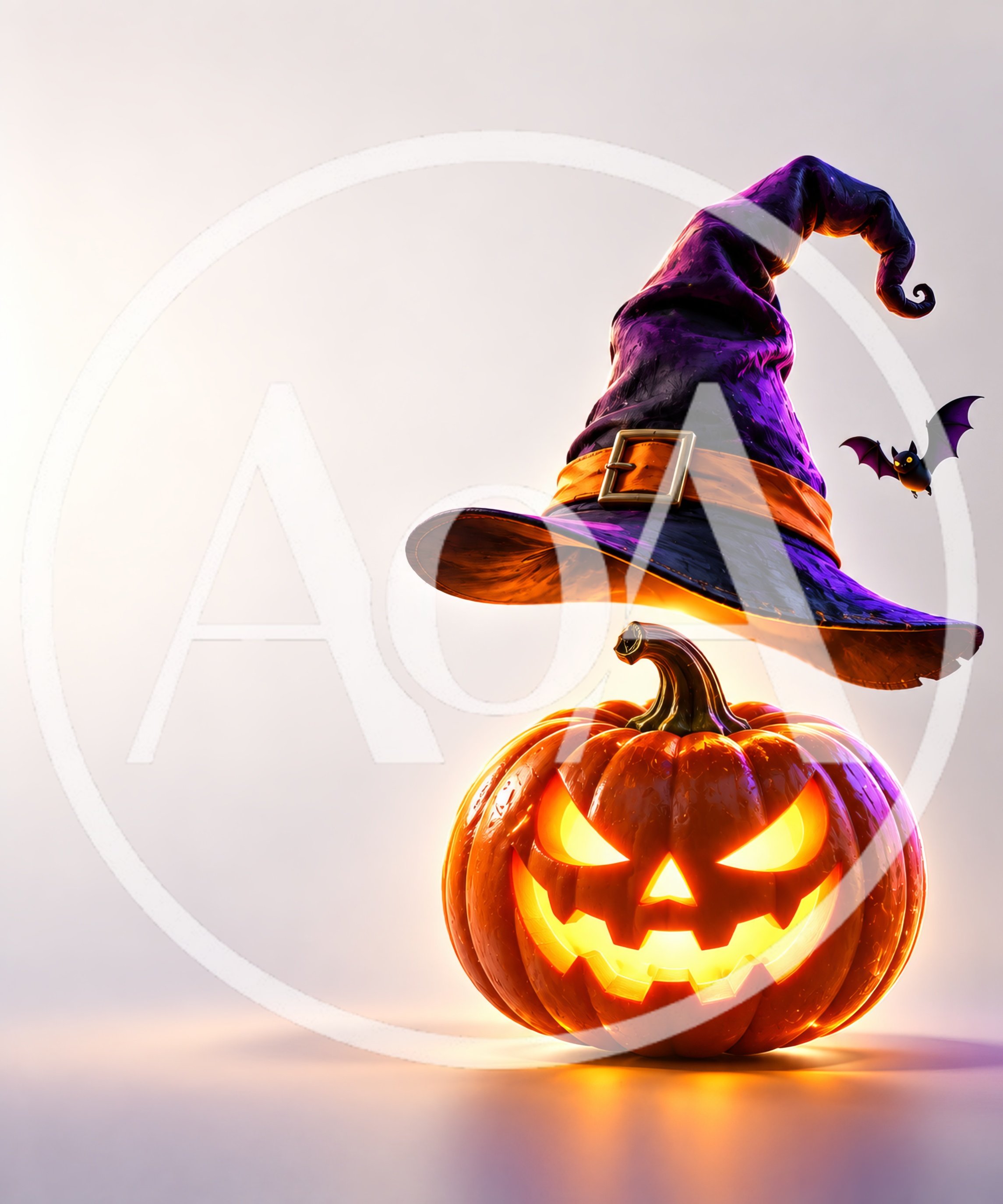 Glowing Jack O Lantern With Floating Witch Hat