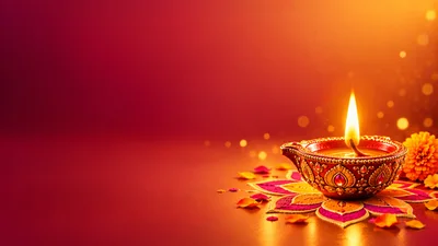 Diwali Diya Lamp With Floral Rangoli Decoration