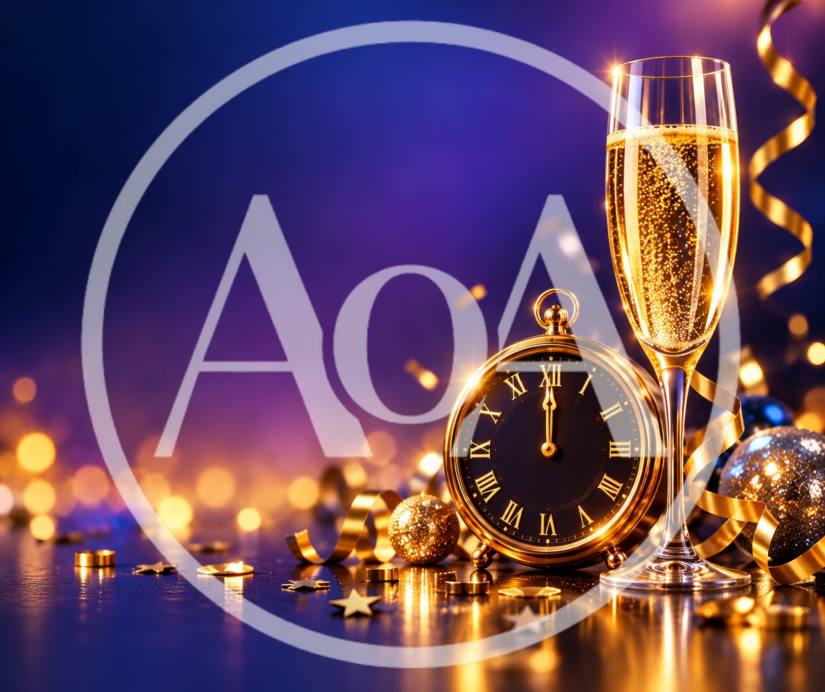 New Year Celebration With Champagne And Clock