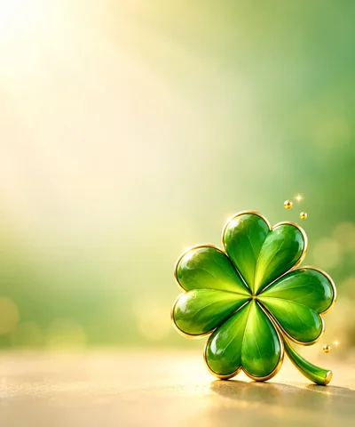 Glossy Four Leaf Clover On Golden Surface