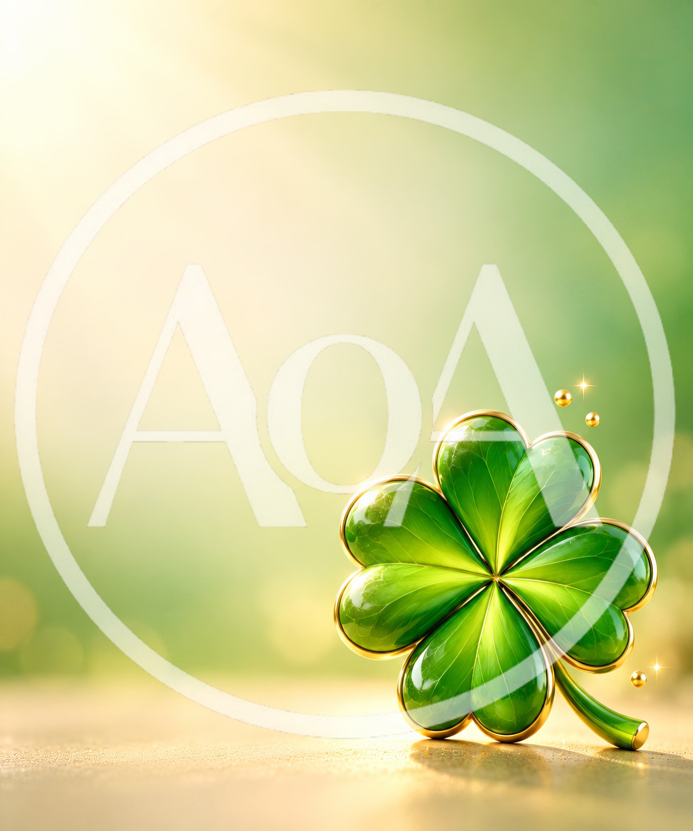 Glossy Four Leaf Clover On Golden Surface