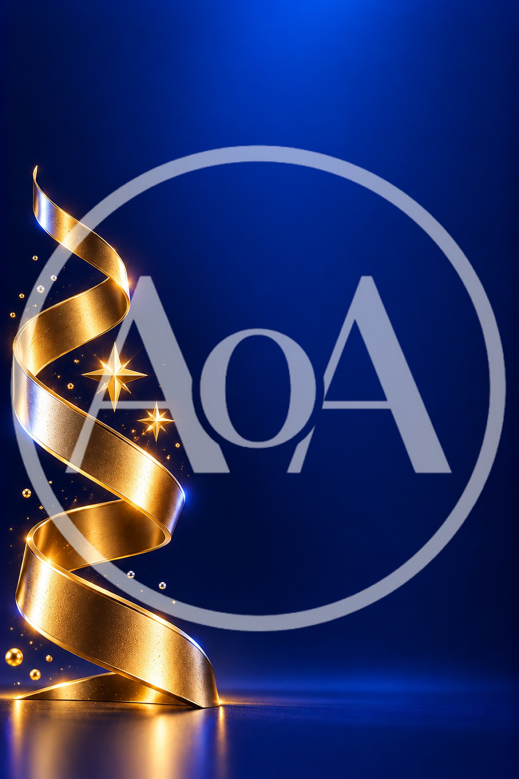 Abstract Golden Ribbon Christmas Tree on Blue Background