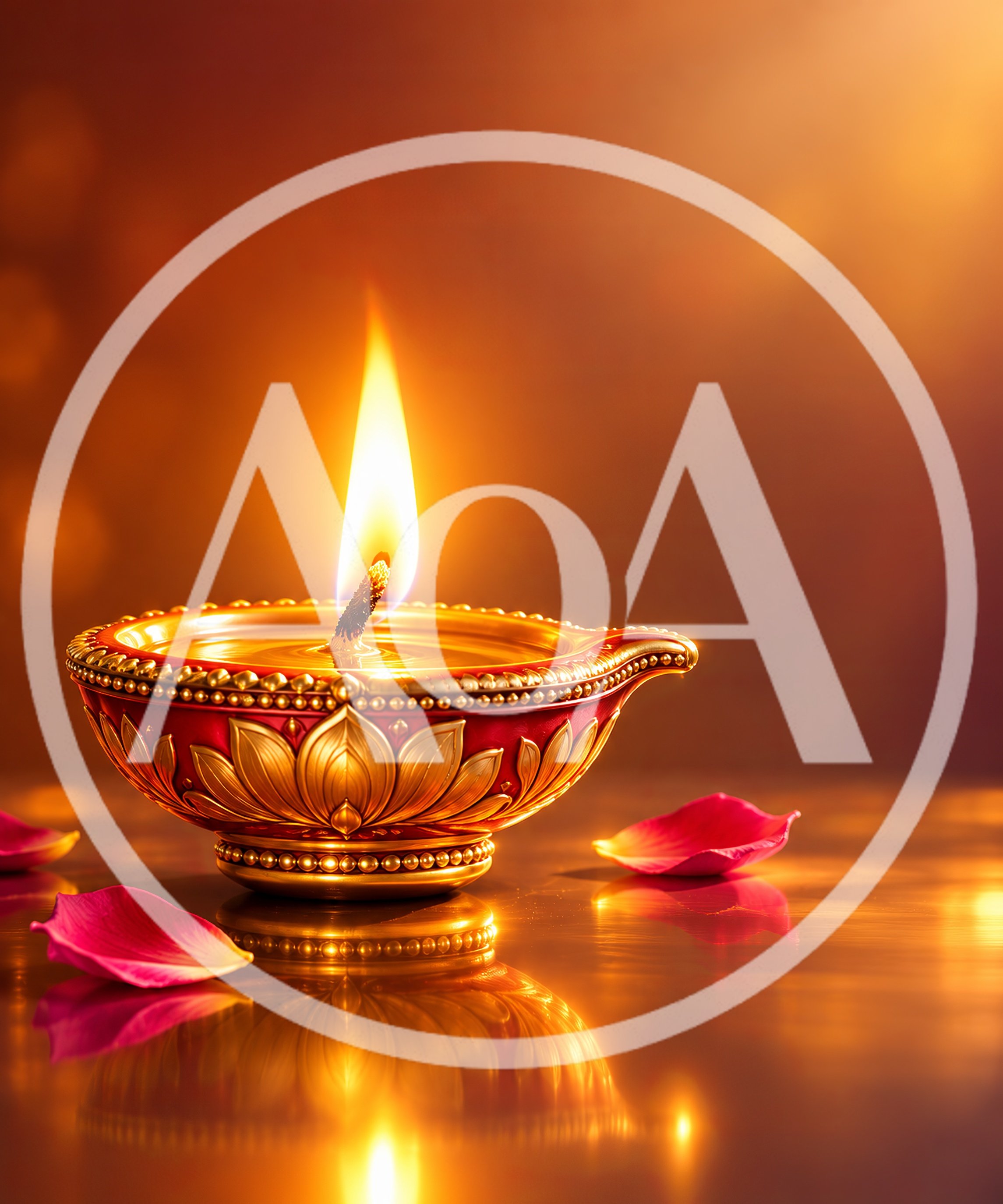 Lit Diya Oil Lamp With Rose Petals