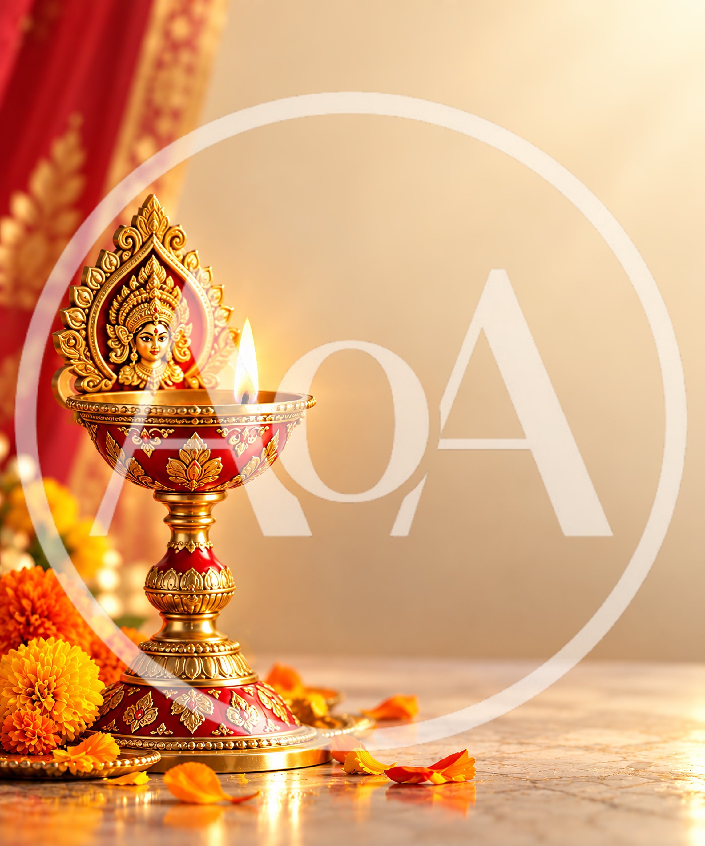 Decorative Brass Diya Lamp with Goddess Durga Motif