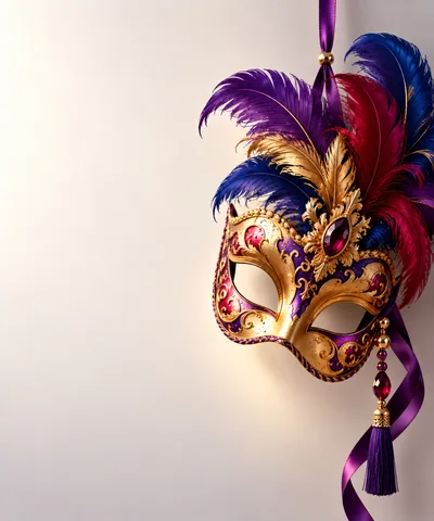 Elegant Venetian Masquerade Mask With Colorful Feathers