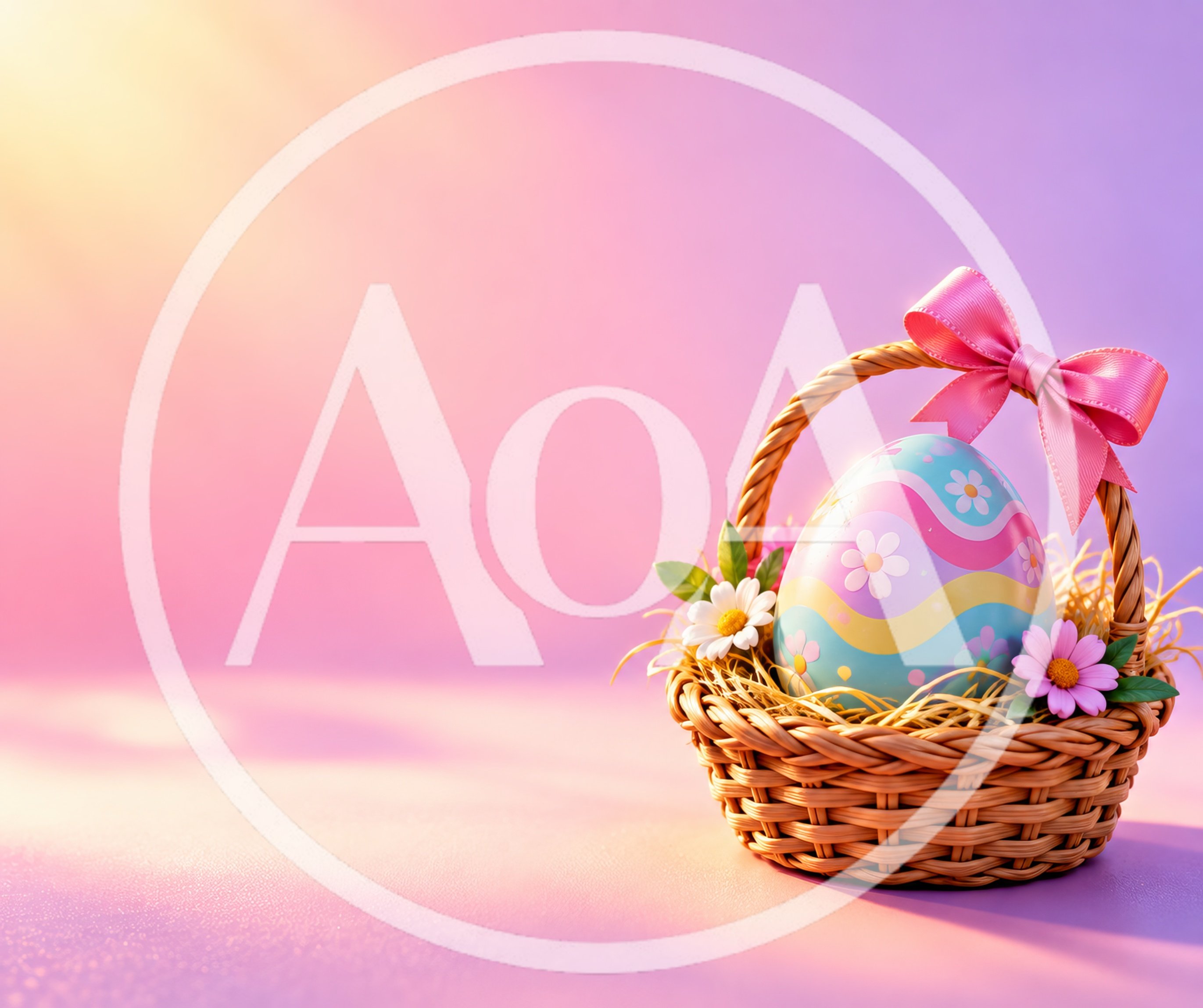 Easter Egg in Wicker Basket with Pink Bow