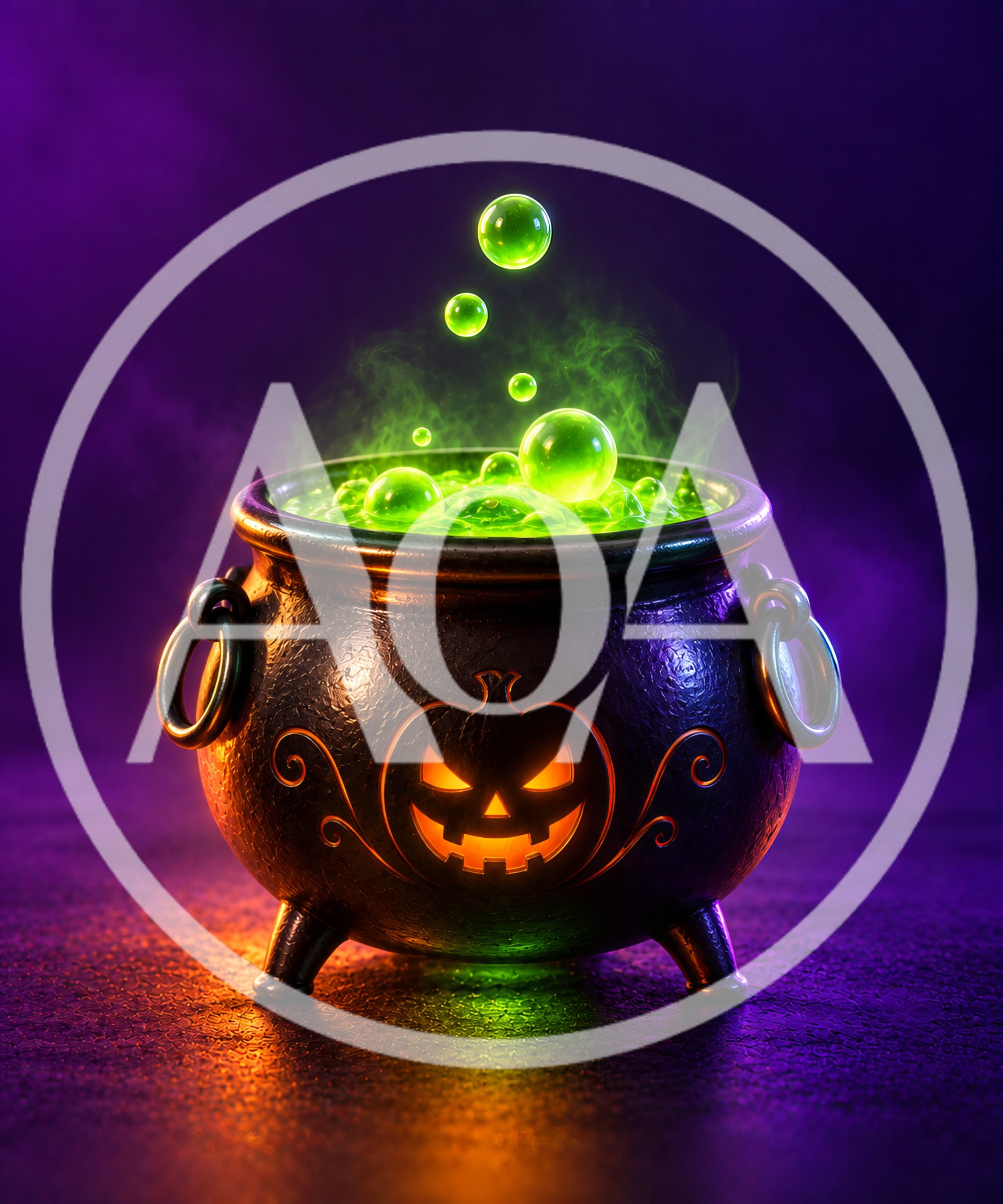 Glowing Halloween Cauldron With Bubbling Green Potion