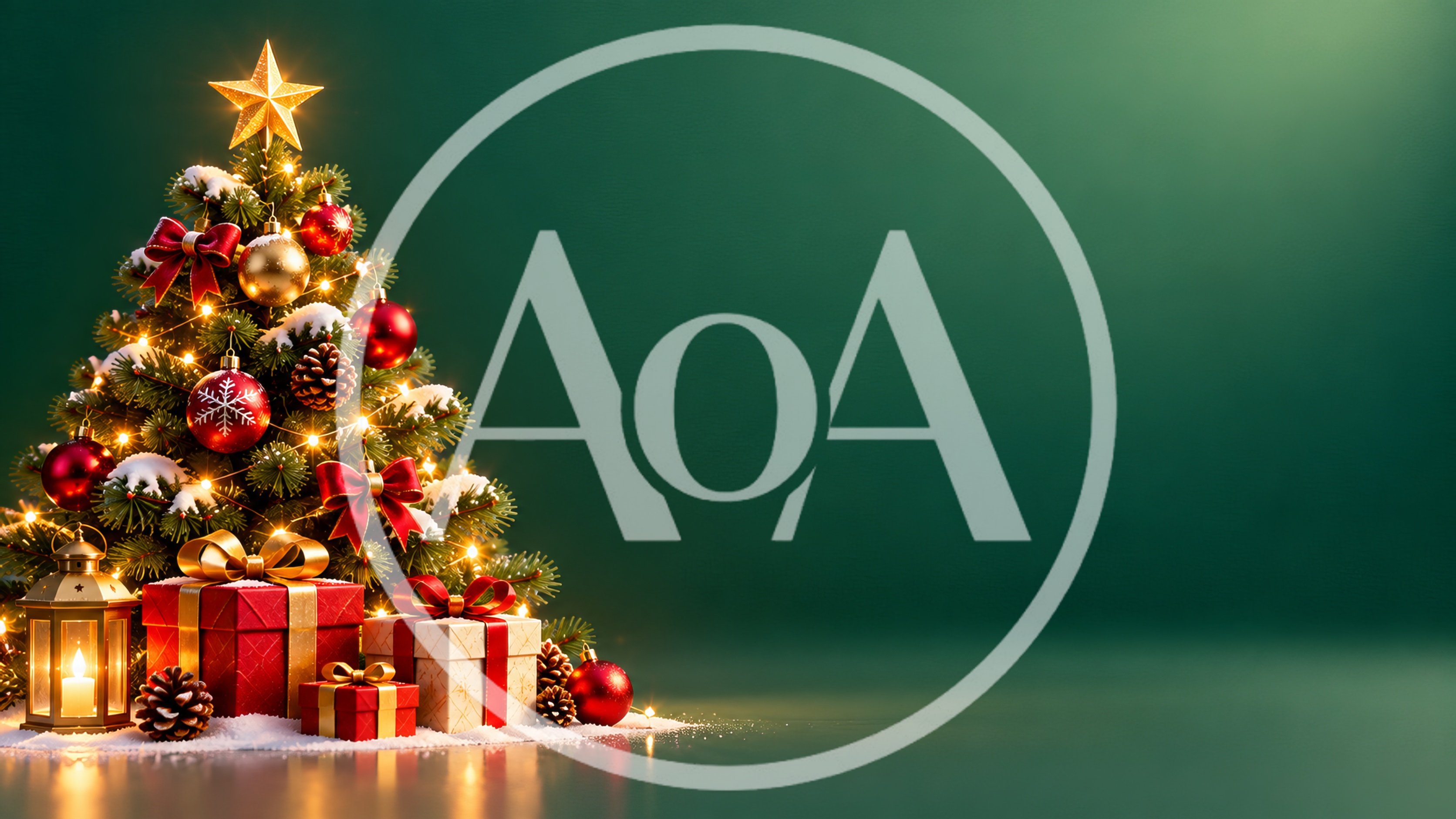 Decorated Christmas Tree With Gifts And Lantern