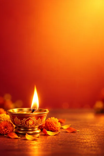 Diwali Diya Lamp With Marigold Flowers