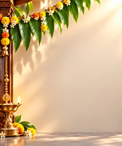 Traditional Indian Oil Lamp With Floral Decorations