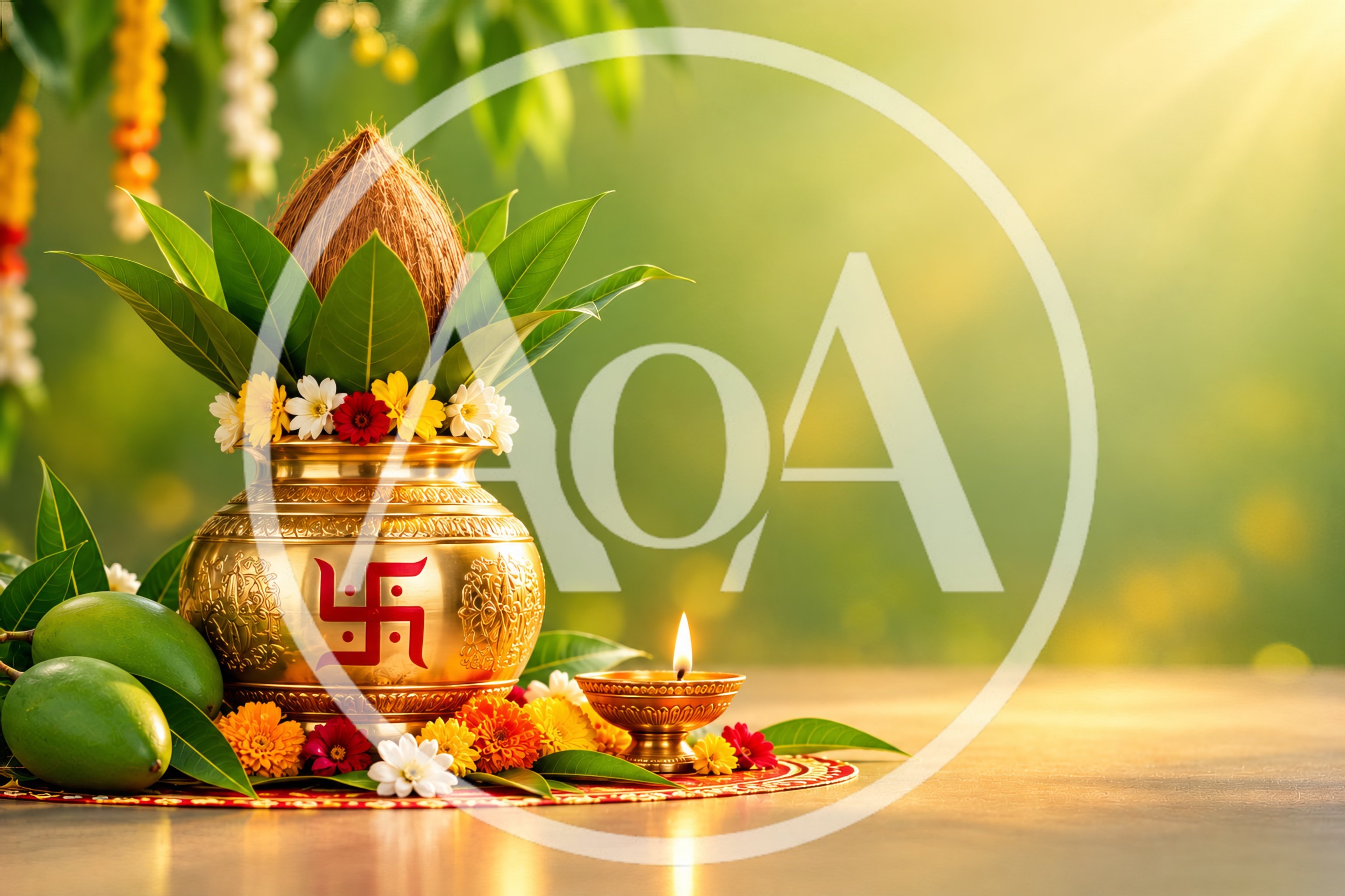 Traditional Kalash With Coconut And Diya For Hindu Festival