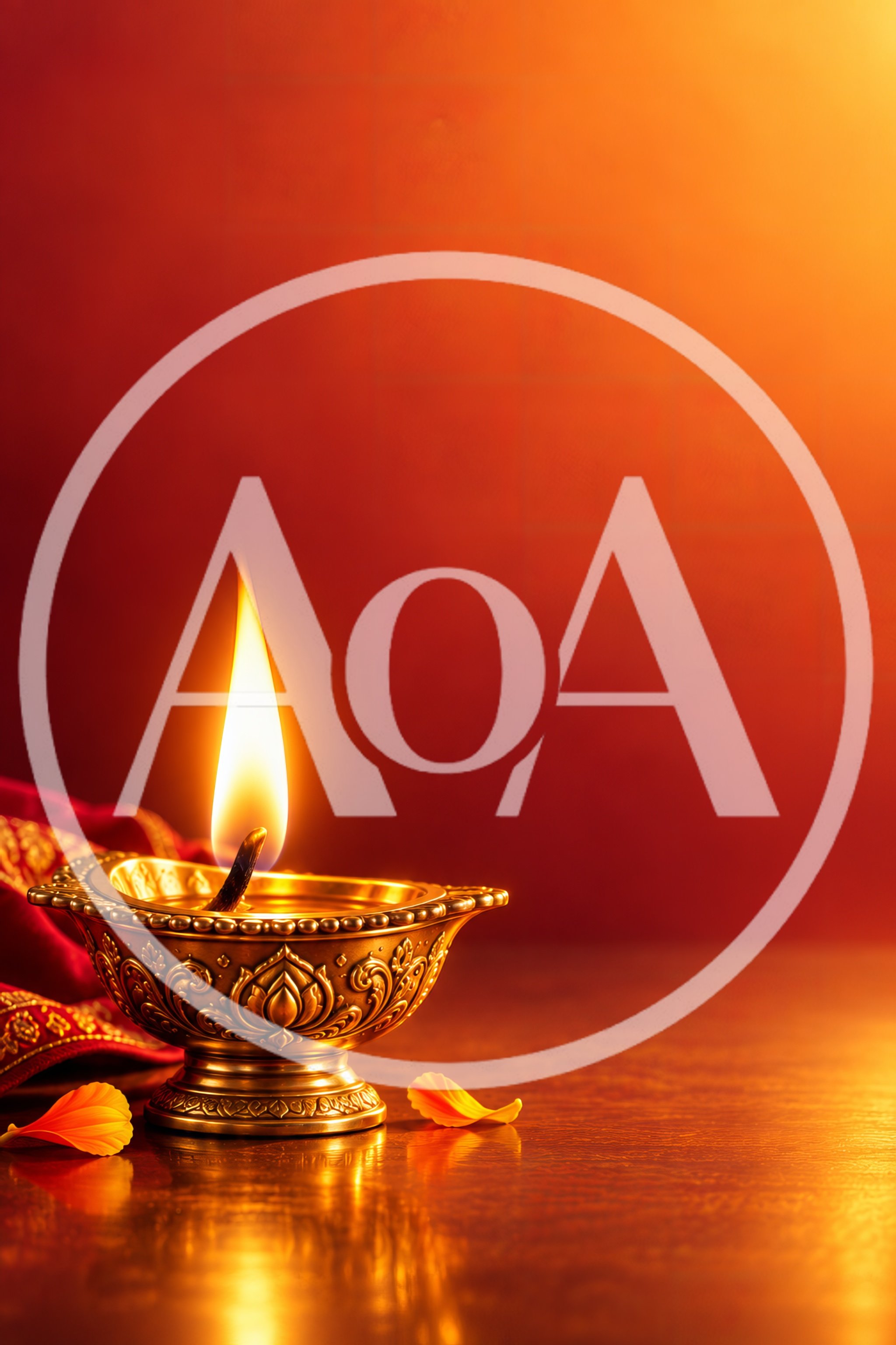 Golden Diya Lamp With Flame For Diwali Celebration