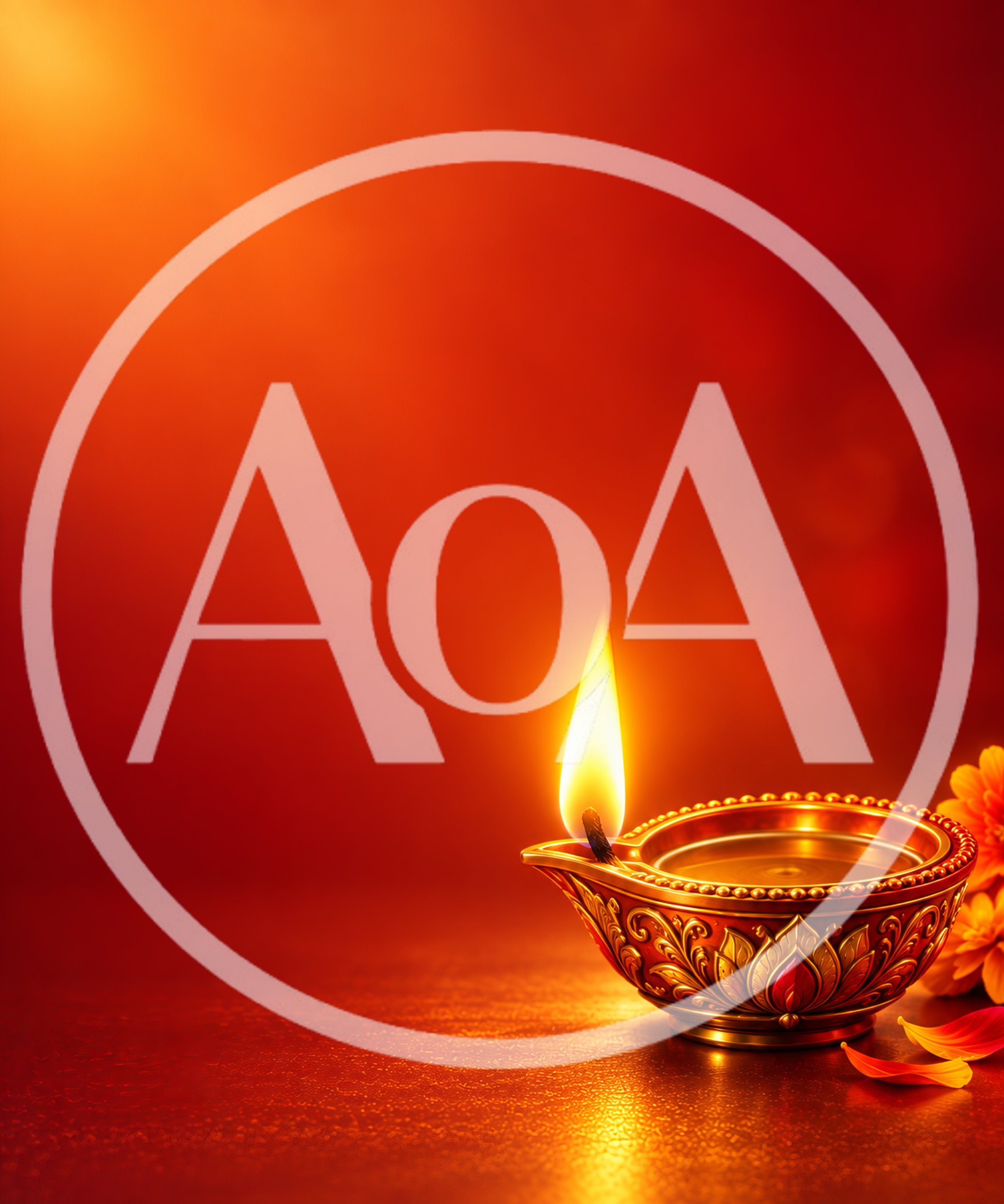 Diwali Oil Lamp With Glowing Flame On Red Background