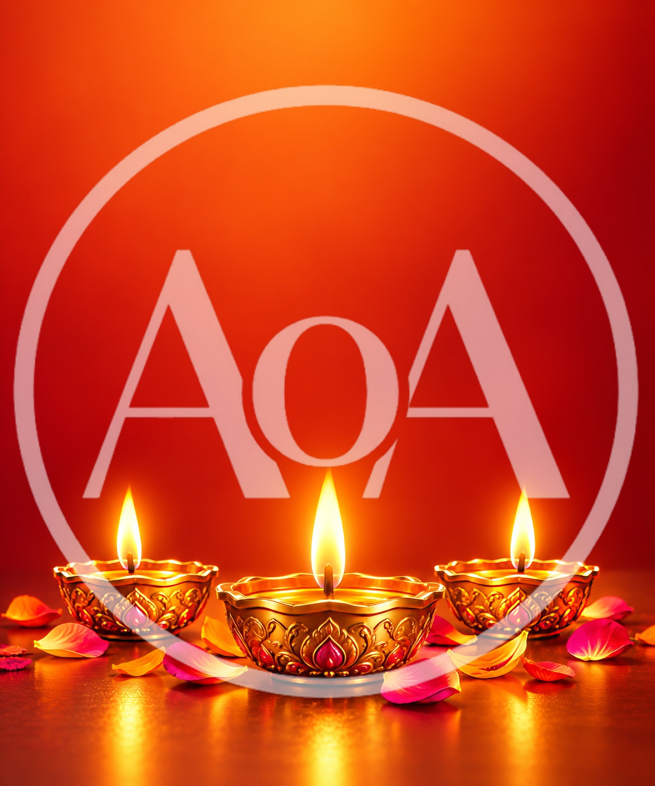 Three Lit Diya Lamps With Flower Petals