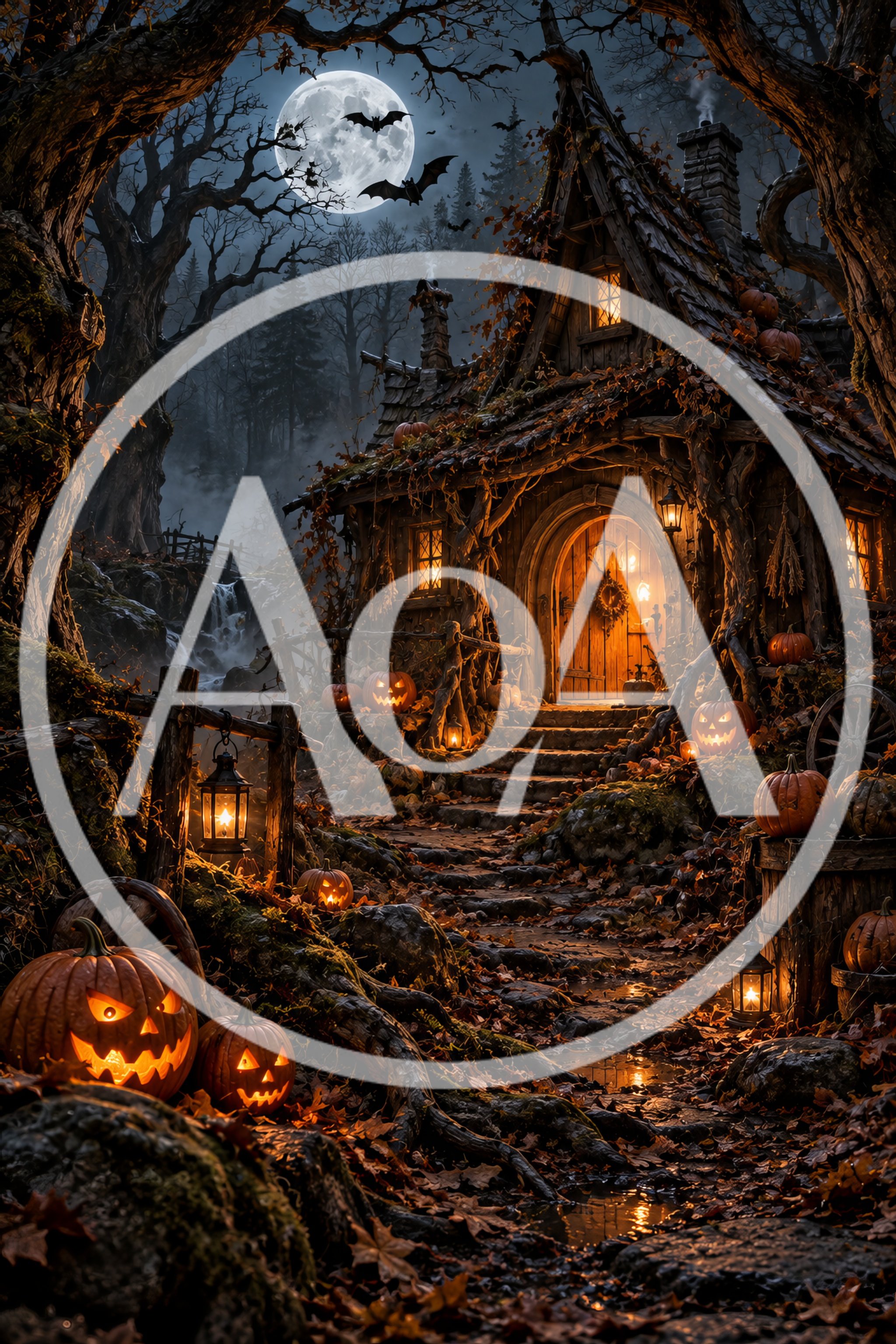 Spooky Halloween Cottage With Glowing Jack O Lanterns