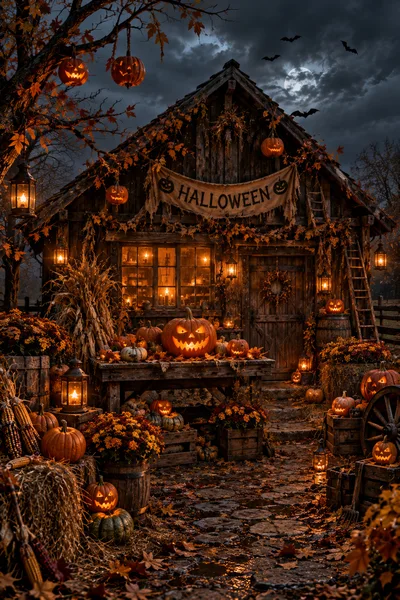 Rustic Halloween Cabin Decorated With Jack O Lanterns