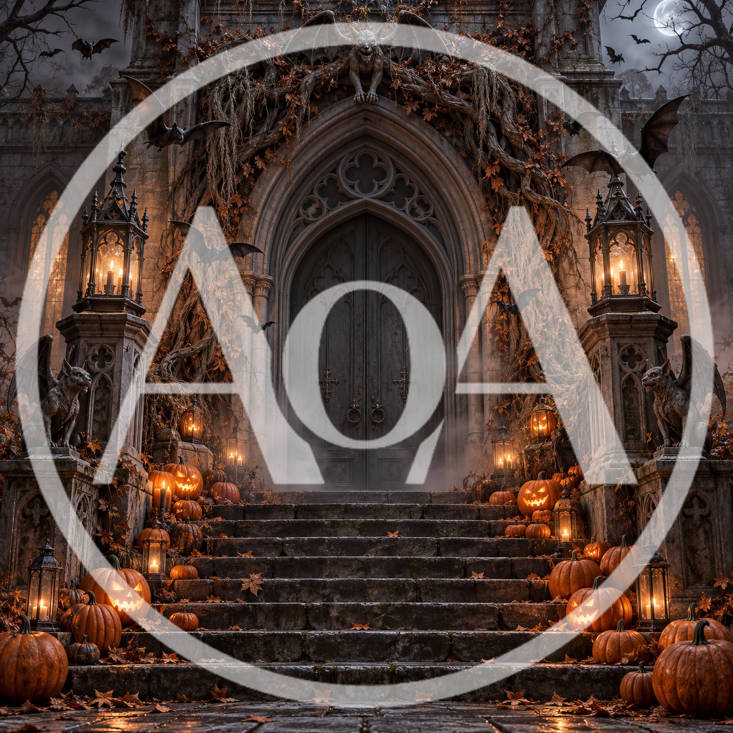 Gothic Mansion Entrance Decorated For Halloween