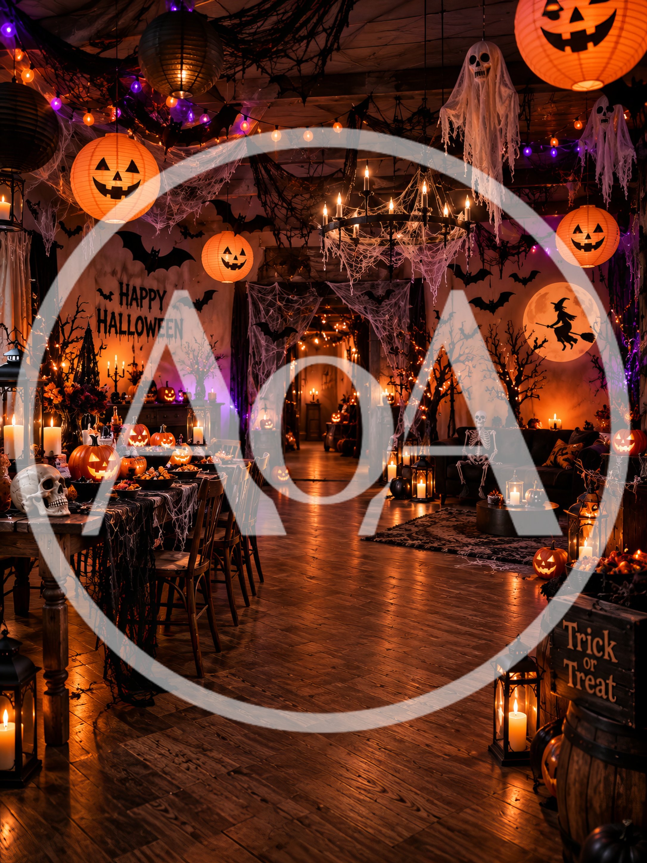 Spooky Halloween Decorated Dining Room Interior