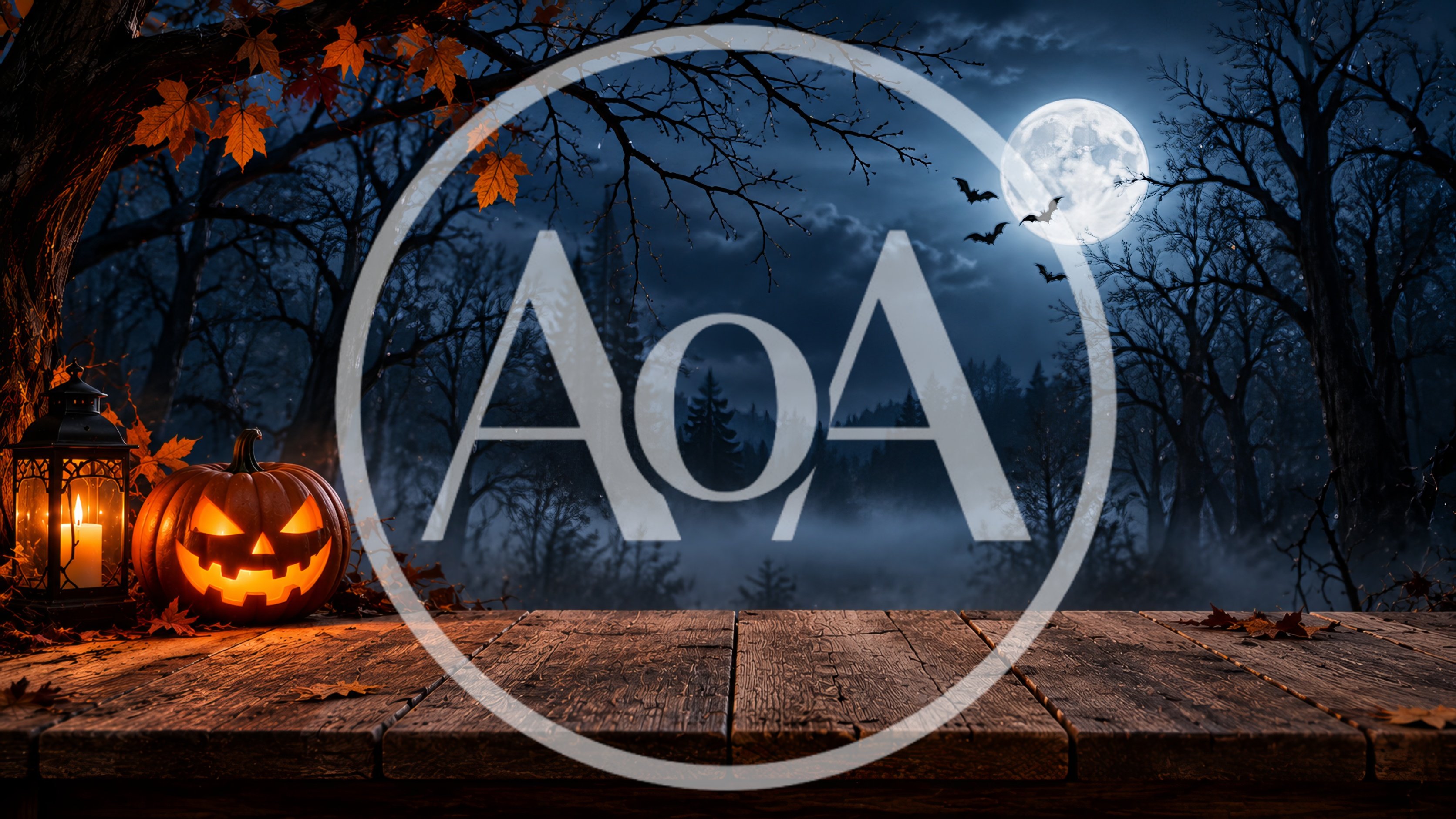 Halloween Jack O Lantern On Wooden Table At Night