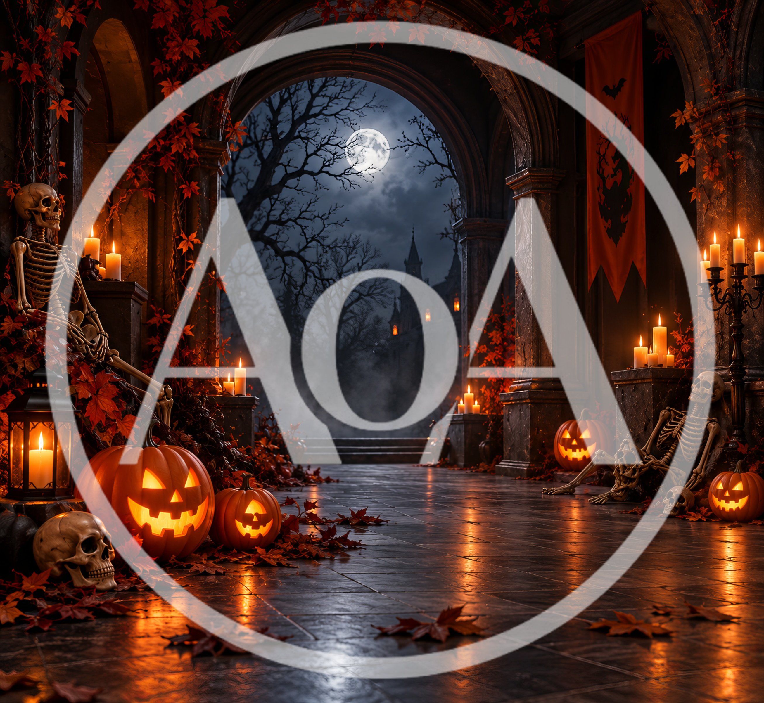 Spooky Halloween Entrance With Skeletons And Jack O Lanterns