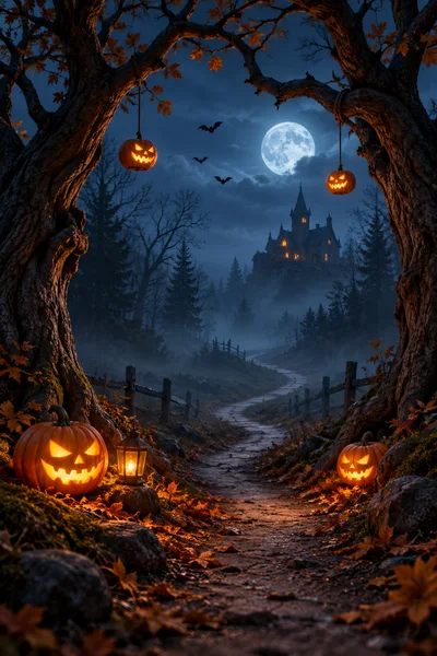 Spooky Halloween Path Leading To A Haunted Castle