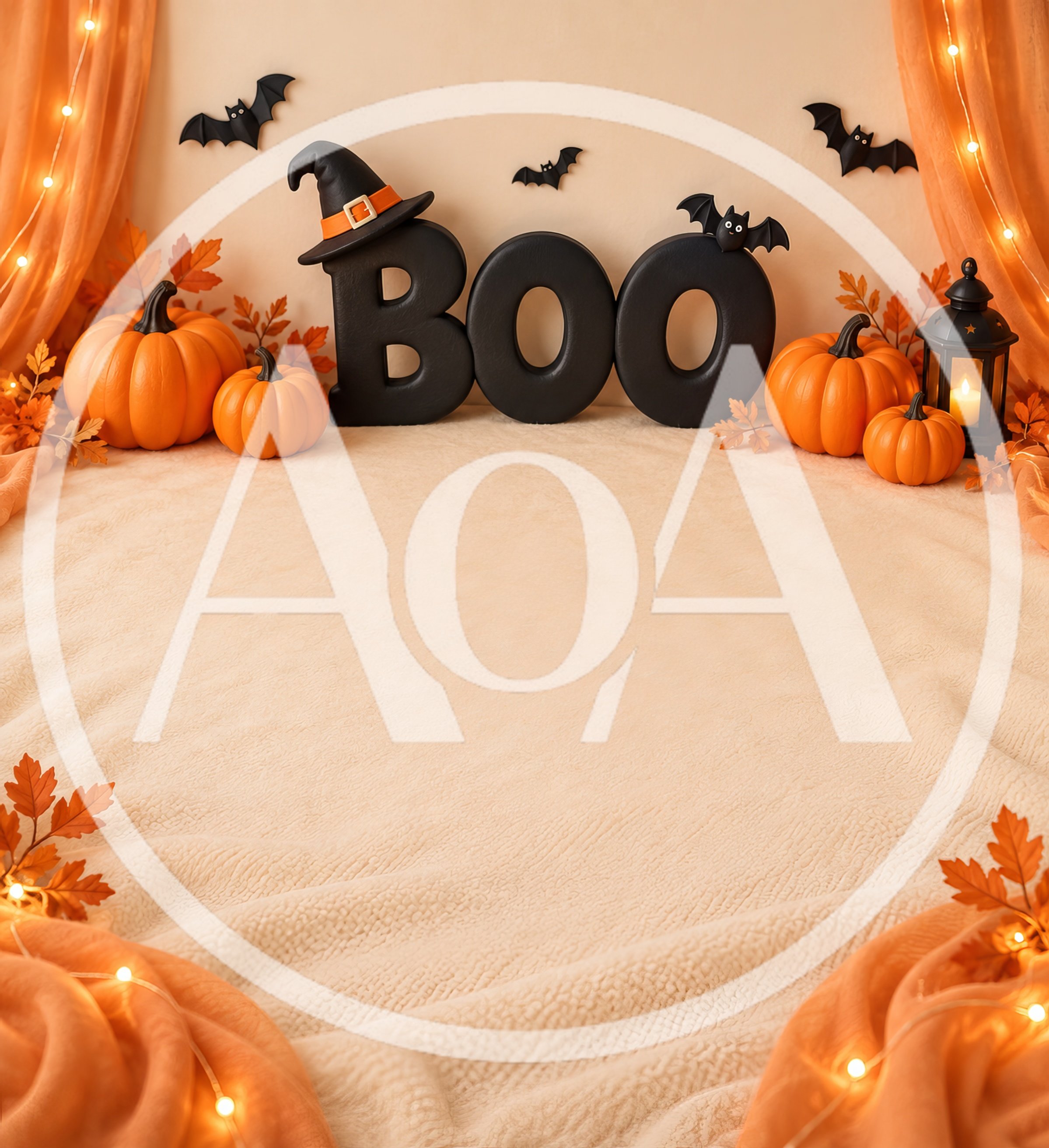Halloween Boo Decoration With Pumpkins And Fairy Lights