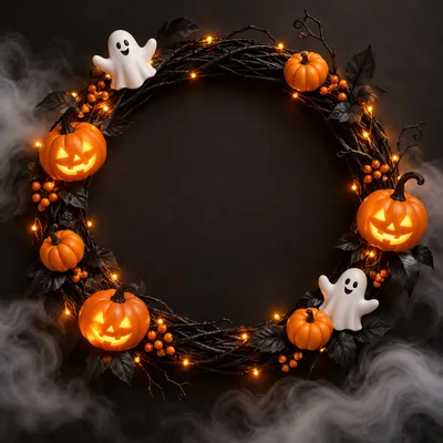 Halloween Wreath With Jack O Lanterns And Ghosts