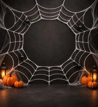 Halloween Background With Pumpkins And Spiders