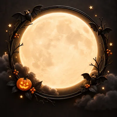 Halloween Wreath Frame With Full Moon And Bats