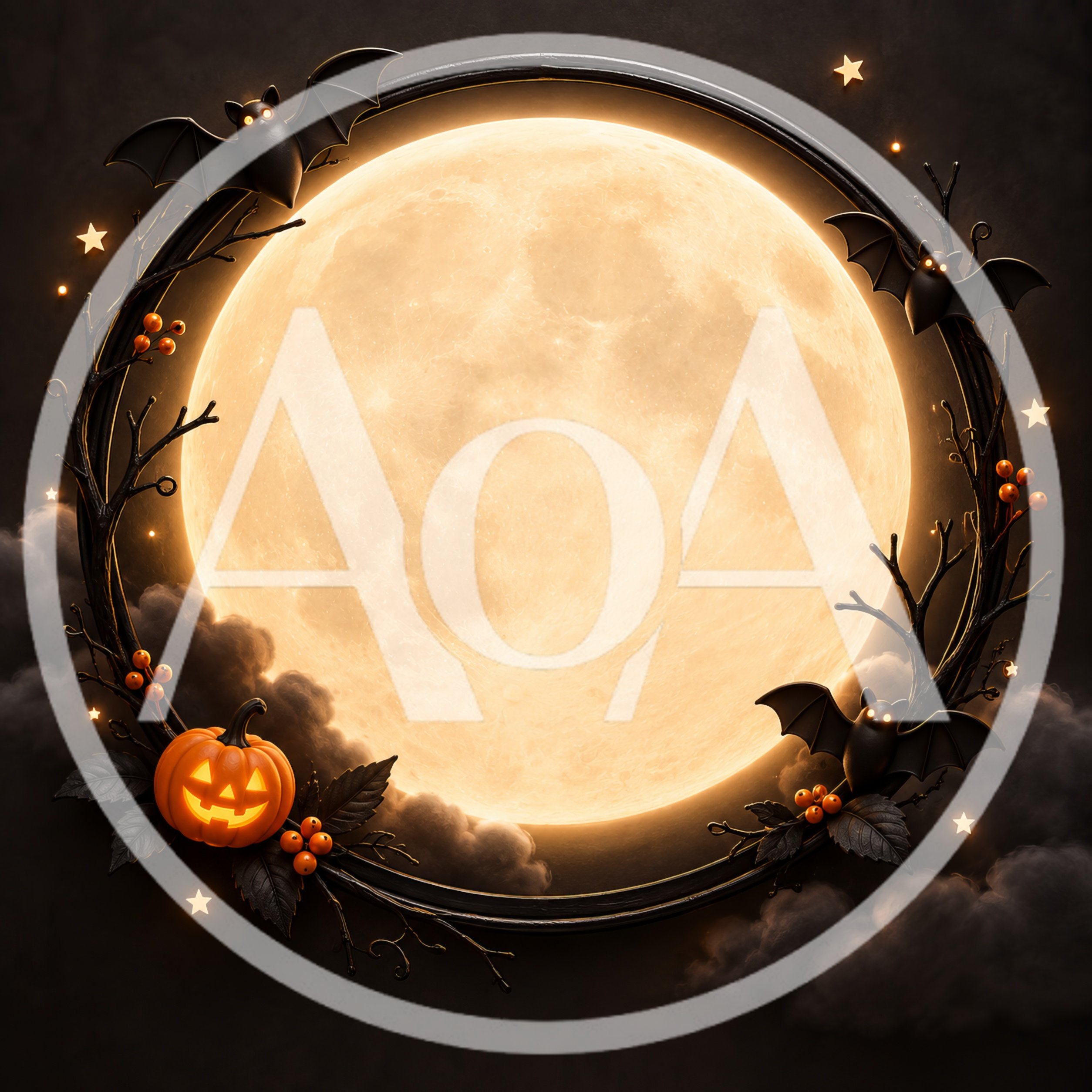 Halloween Wreath Frame With Full Moon And Bats