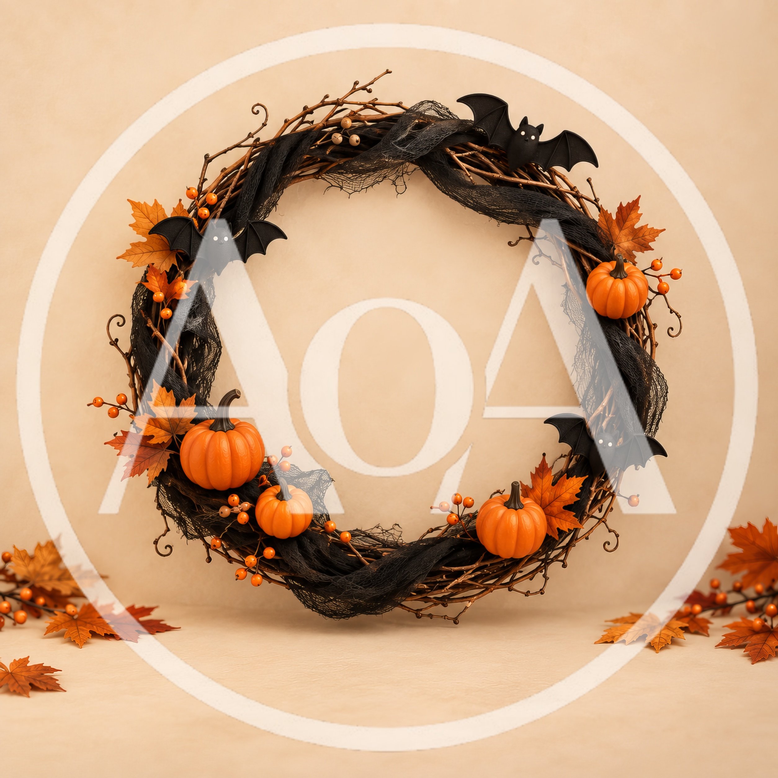 Halloween Wreath With Pumpkins And Bats