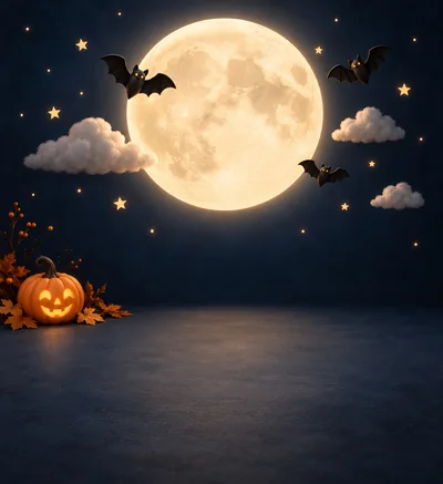 Halloween Jack O Lantern Pumpkin Under Full Moon