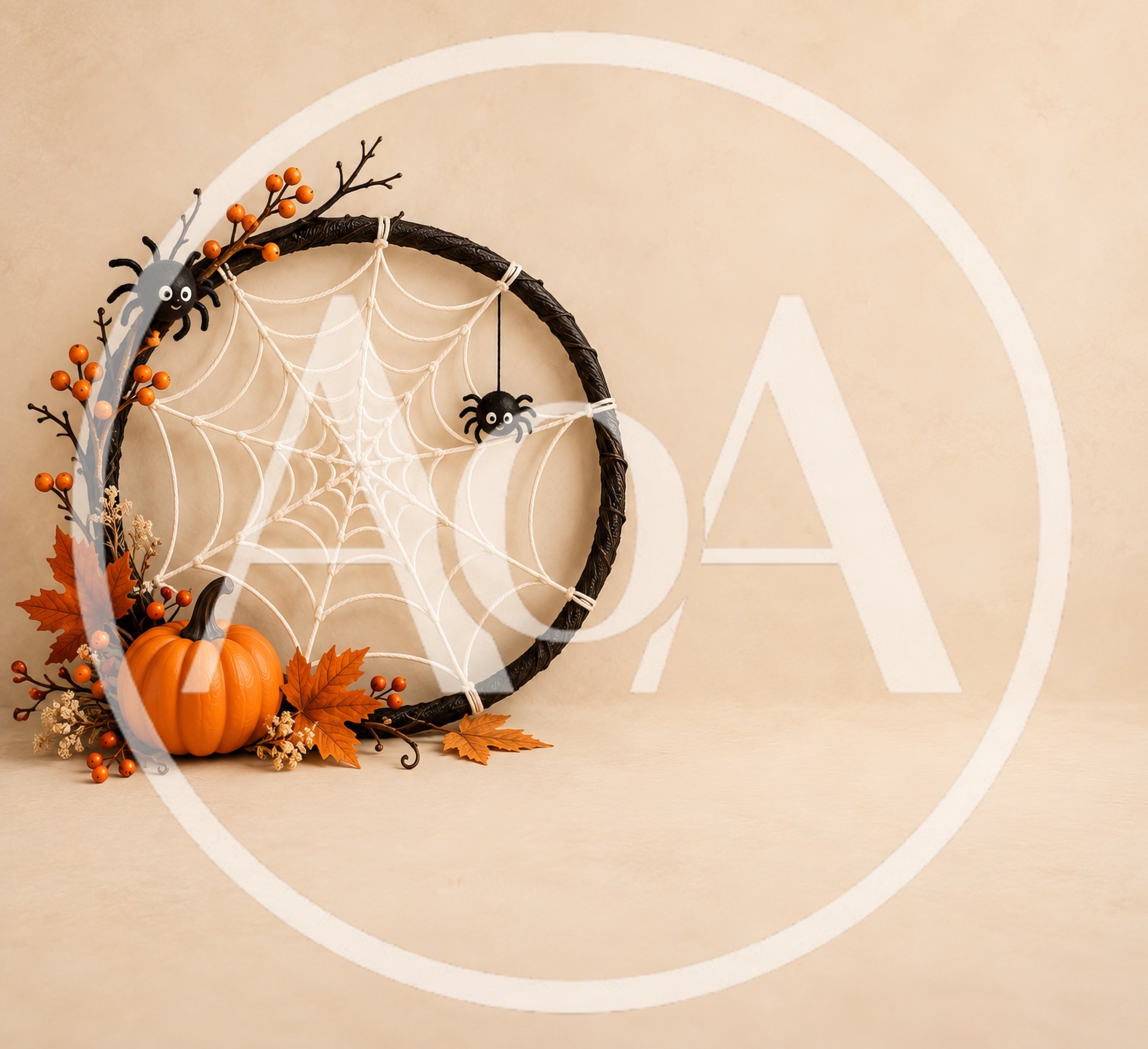 Halloween Wreath With Pumpkin And Spiders