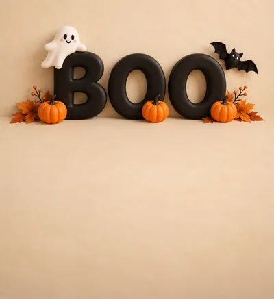 Halloween Boo Sign With Ghost And Pumpkins