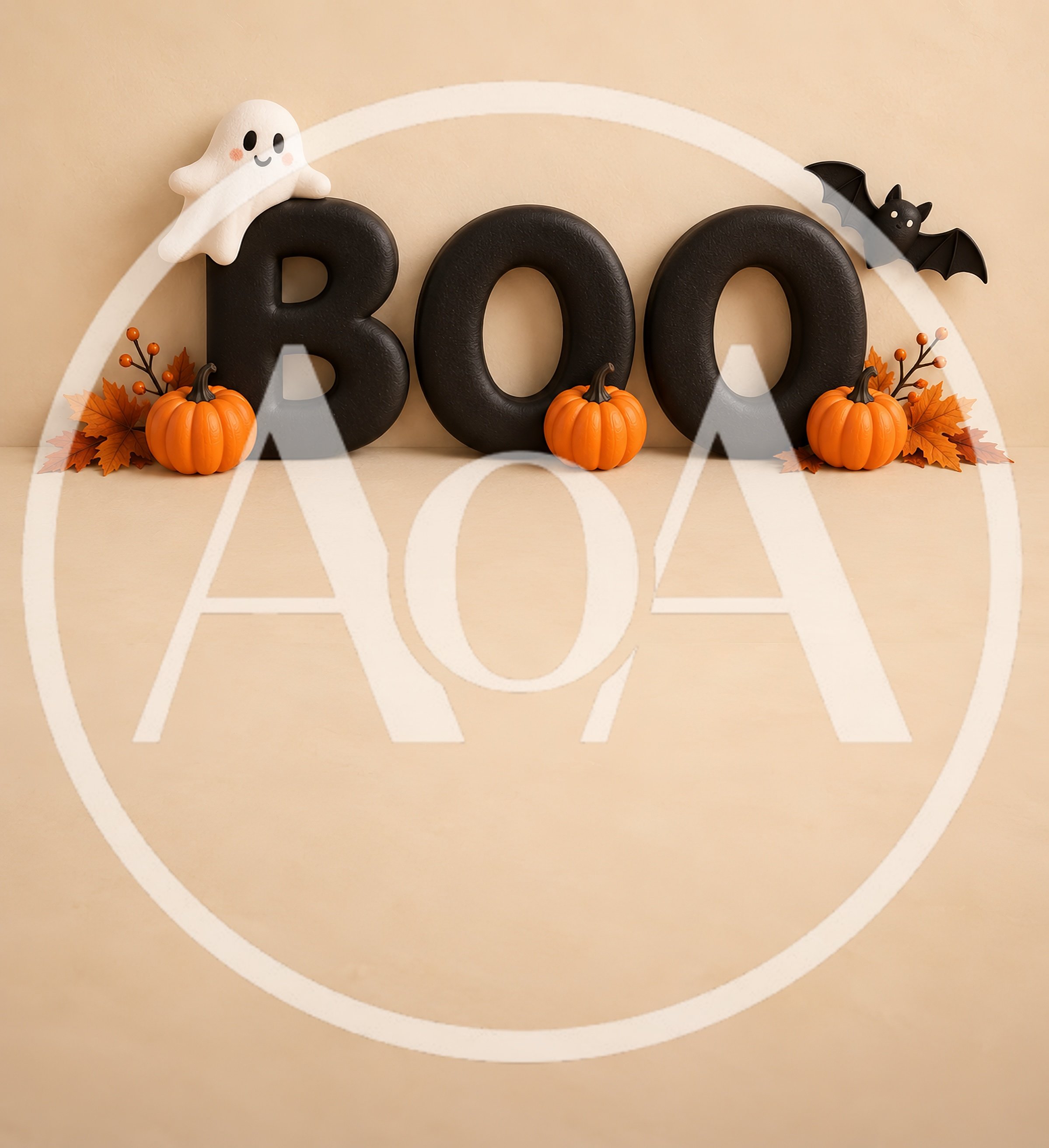 Halloween Boo Sign With Ghost And Pumpkins