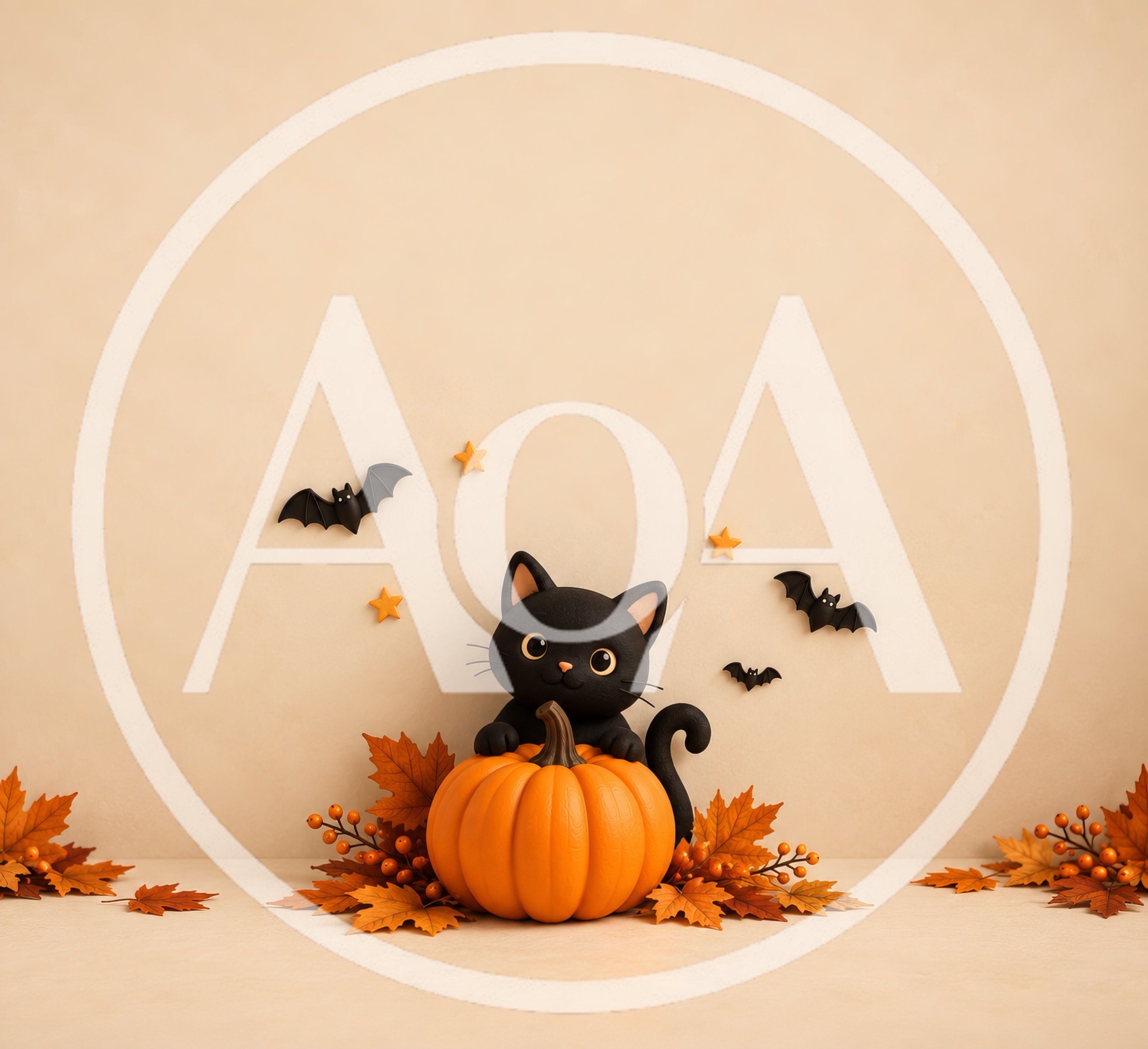 Cute Black Cat Sitting On A Pumpkin