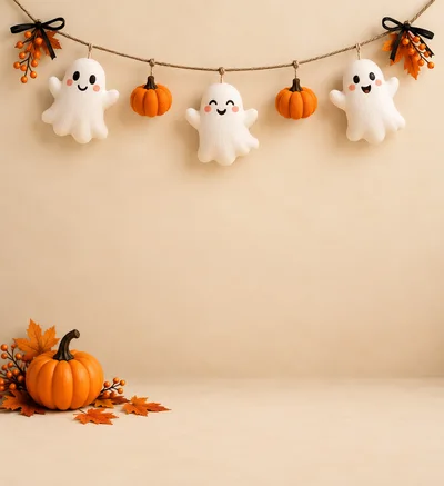 Halloween Garland With Cute Ghosts And Pumpkins