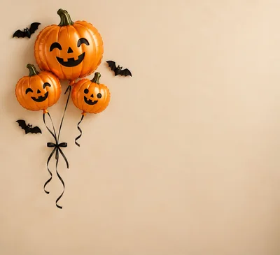 Halloween Pumpkin Balloons With Decorative Bats