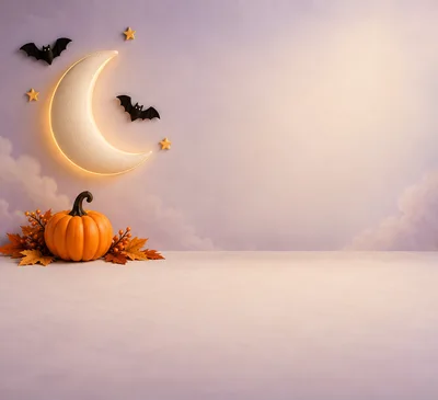 Halloween Pumpkin Decoration With Glowing Moon And Bats