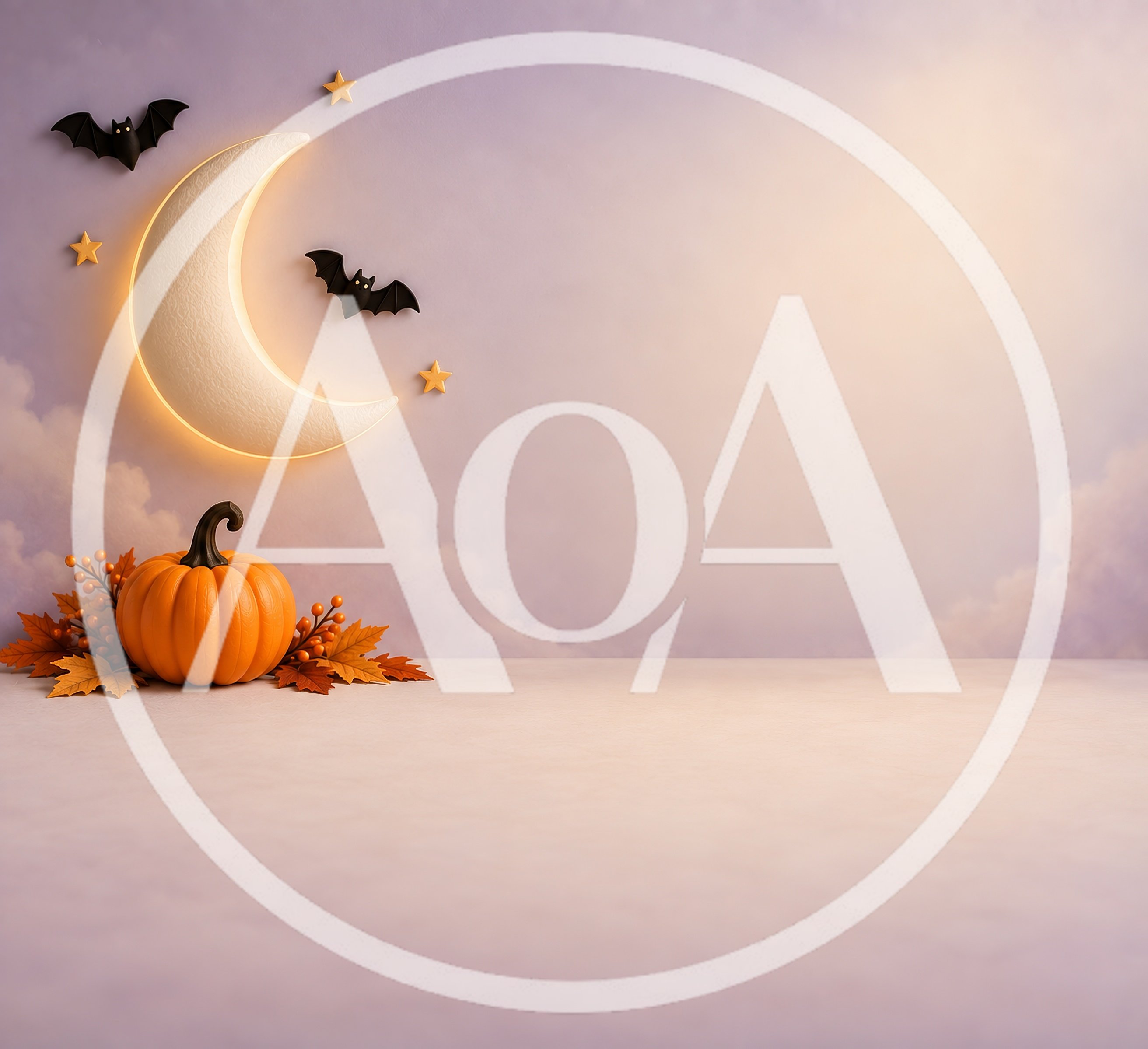 Halloween Pumpkin Decoration With Glowing Moon And Bats